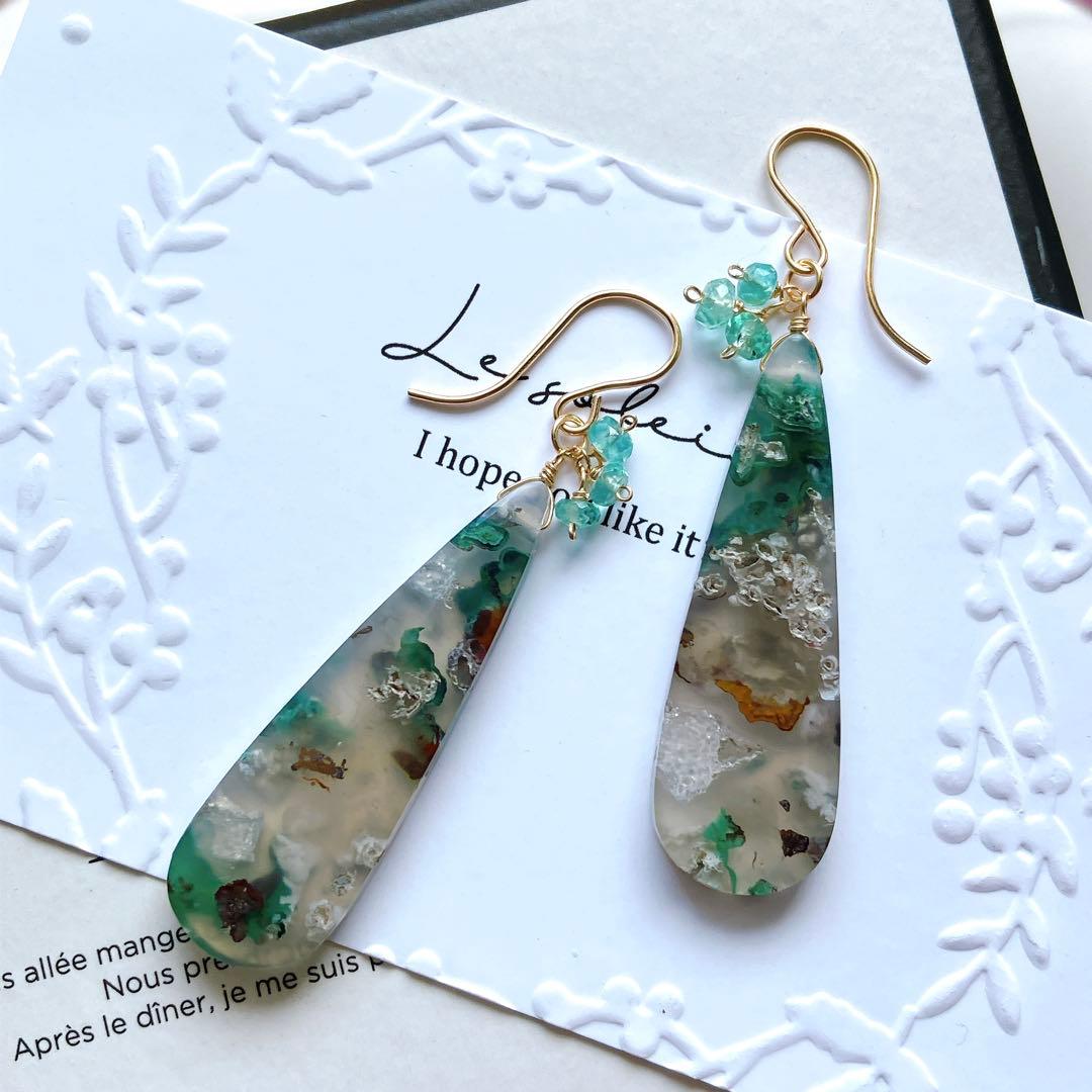 akko.scm◆クリソコラコッパーインカルセドニー×エメラルドピアス