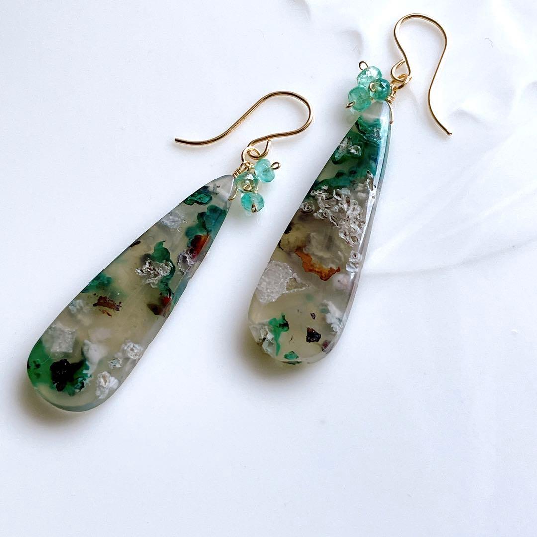 akko.scm◆クリソコラコッパーインカルセドニー×エメラルドピアス