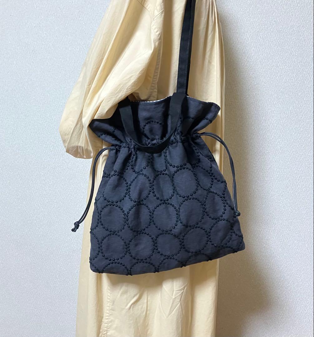 ミナペルホネン ハンドメイドダブルハンドル　巾着トートバッグ