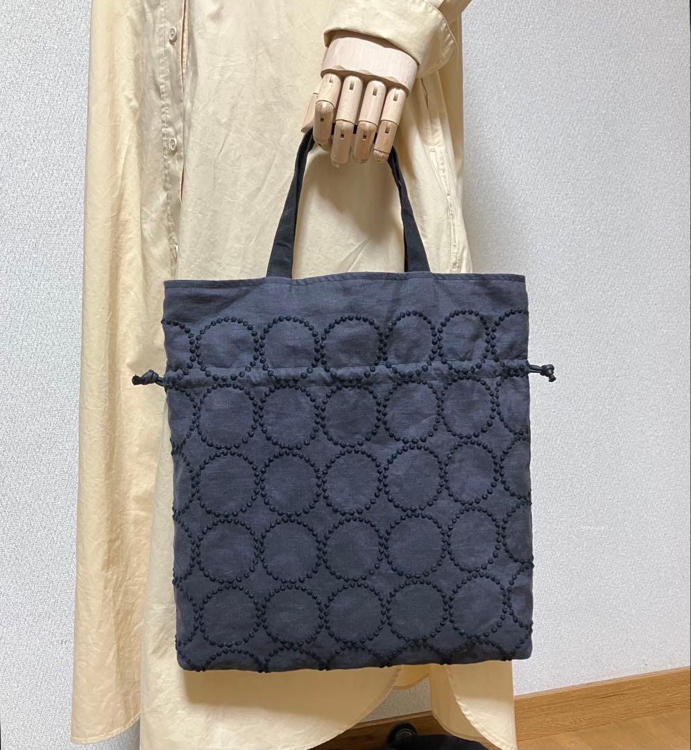 ミナペルホネン ハンドメイドダブルハンドル　巾着トートバッグ