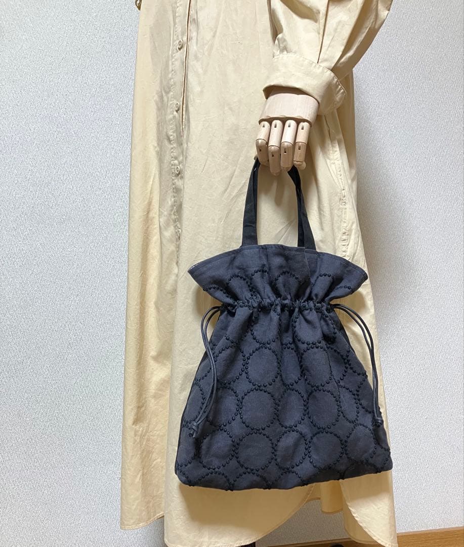 ミナペルホネン ハンドメイドダブルハンドル　巾着トートバッグ