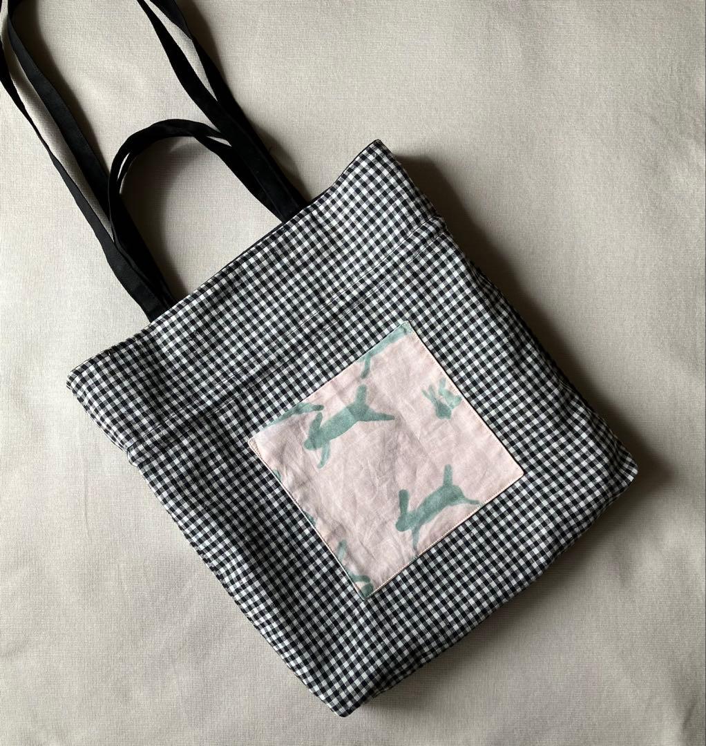 ミナペルホネン ハンドメイドダブルハンドル　巾着トートバッグ