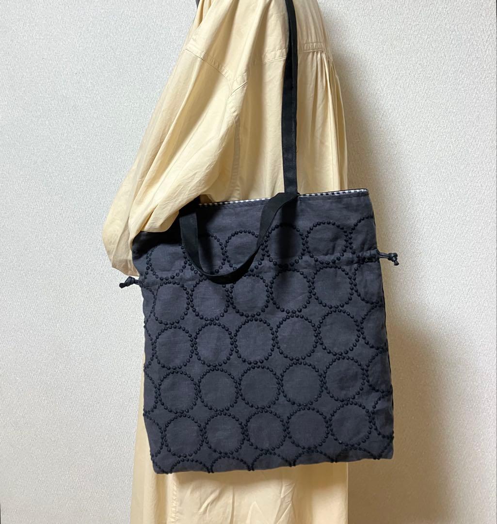 ミナペルホネン ハンドメイドダブルハンドル　巾着トートバッグ