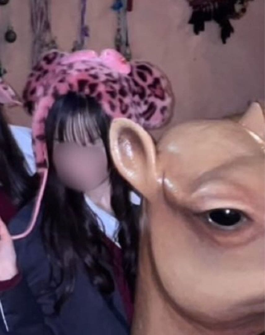 ピンク レオパード柄 耳付きキャップ