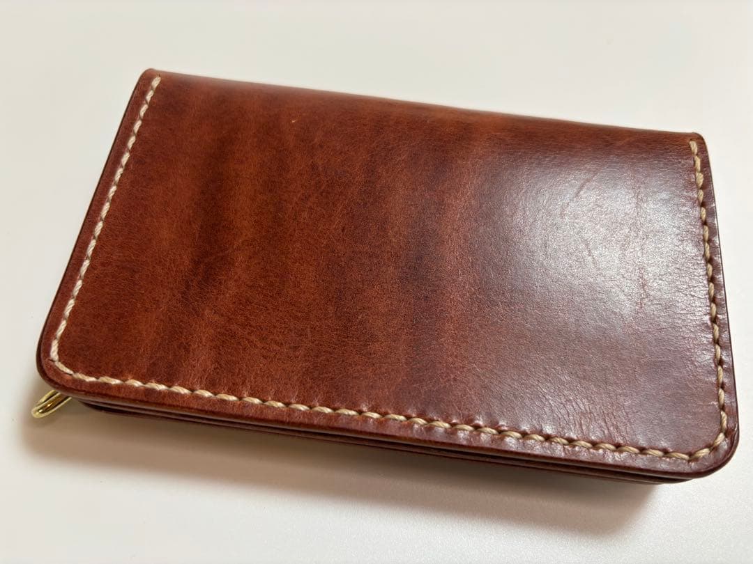 ダークブラウン　ヌメ革　トラッカーウォレット　三層　真鍮　レザークラフト