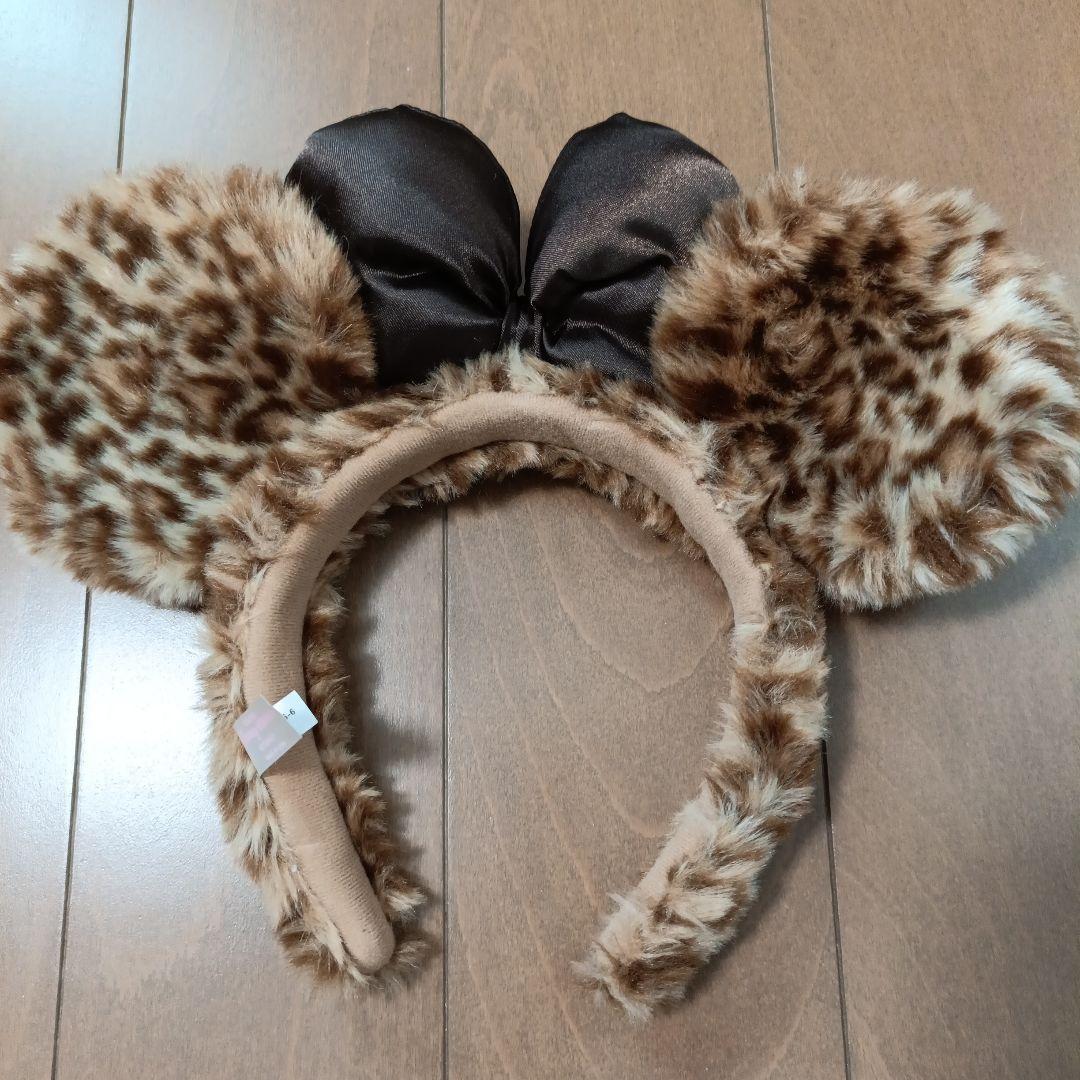 ディズニー ヒョウ柄カチューシャ　ミニー　リボン