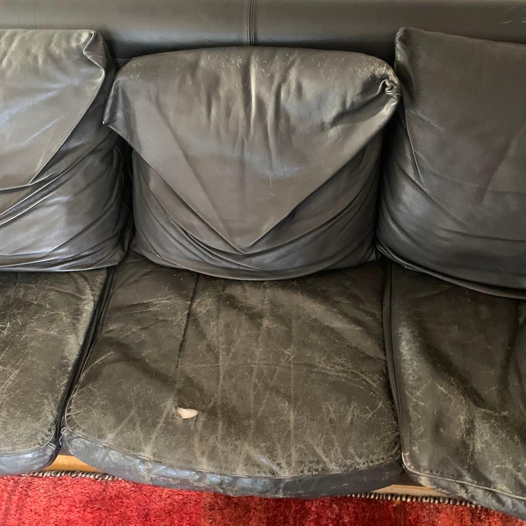 難あり　送料+300円　大型本革ソファー　３人掛　定価100万円　たのメル便込