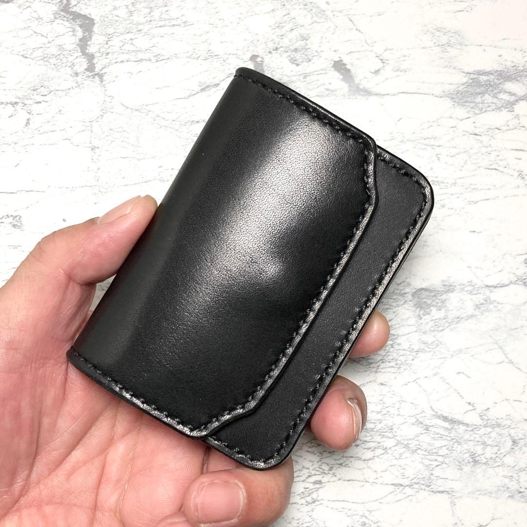 【総手縫い】栃木レザー ミニ財布 黒 本革 コンパクト財布 メンズ レディース