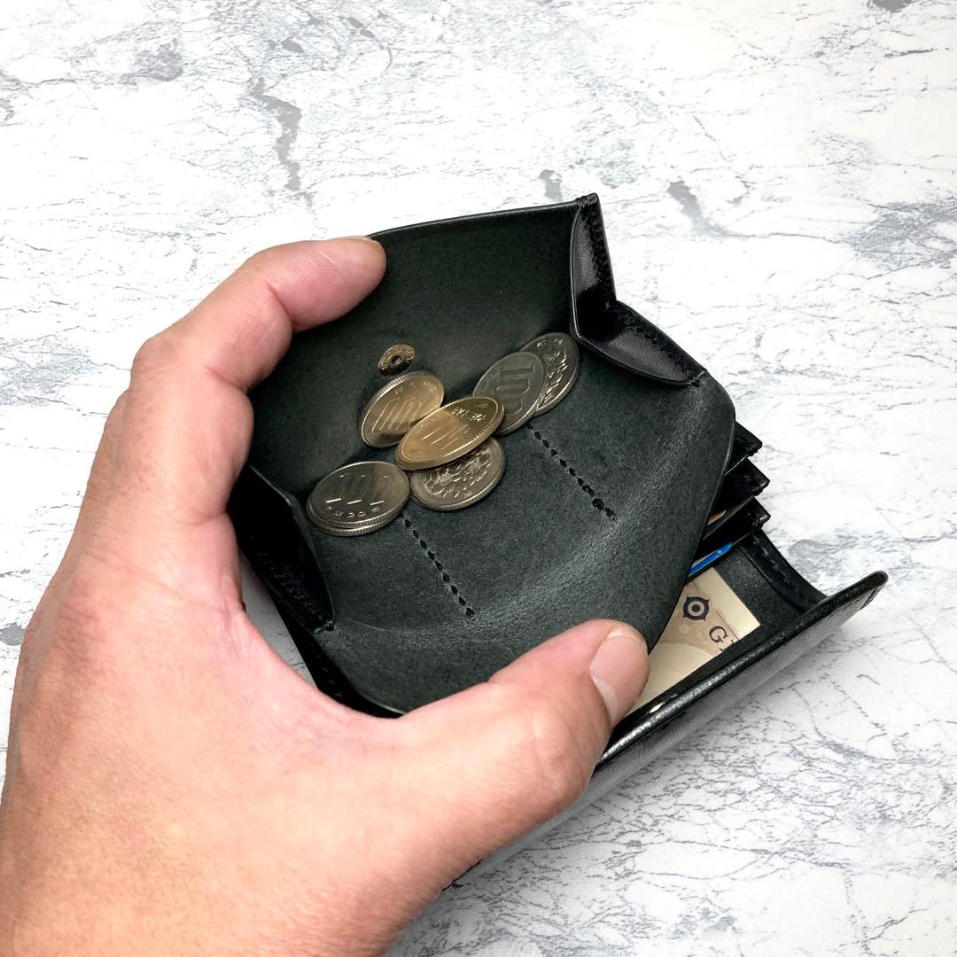 【総手縫い】栃木レザー ミニ財布 黒 本革 コンパクト財布 メンズ レディース