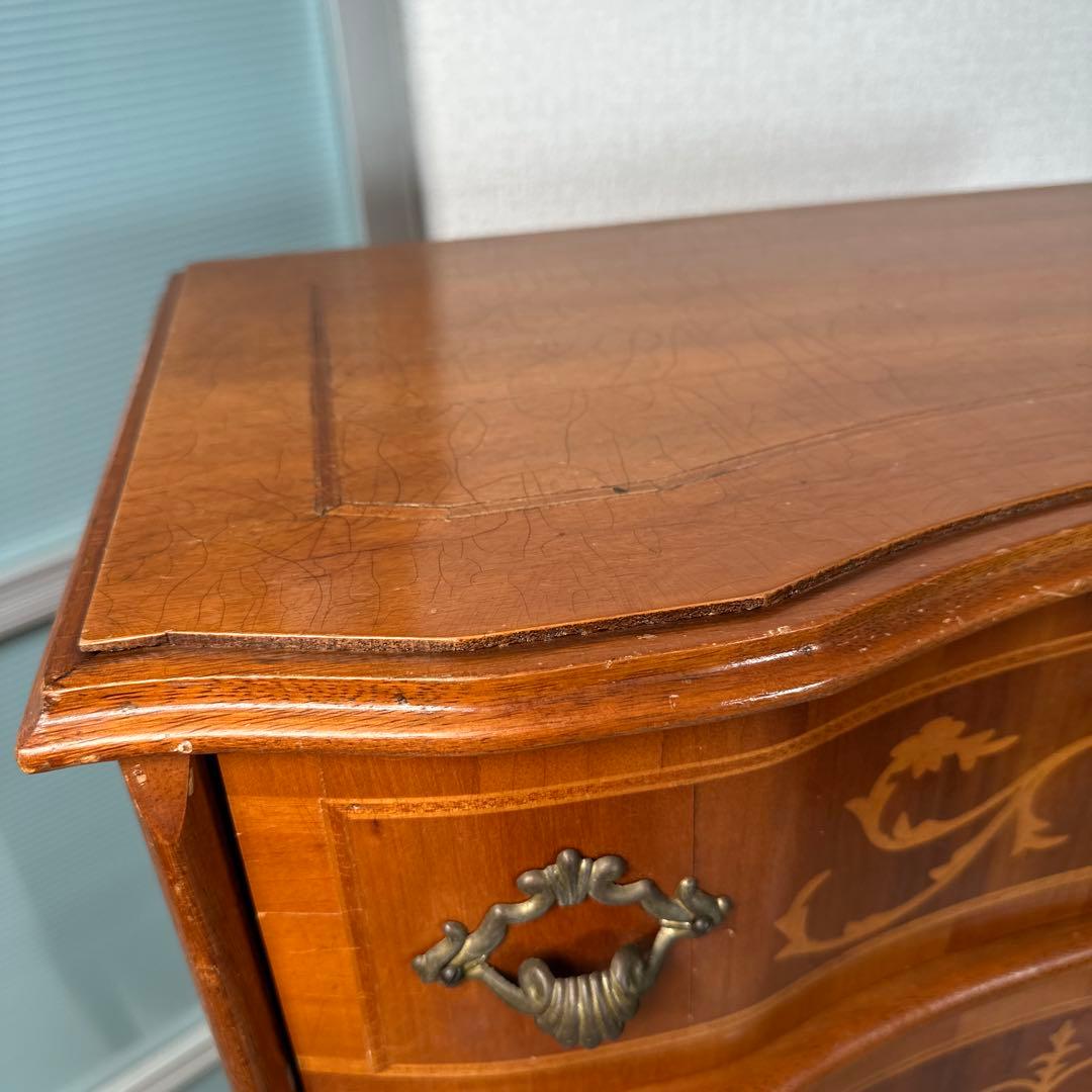 イタリア製 チェスト 5段5杯 象嵌 真鍮取手 猫脚 i4※