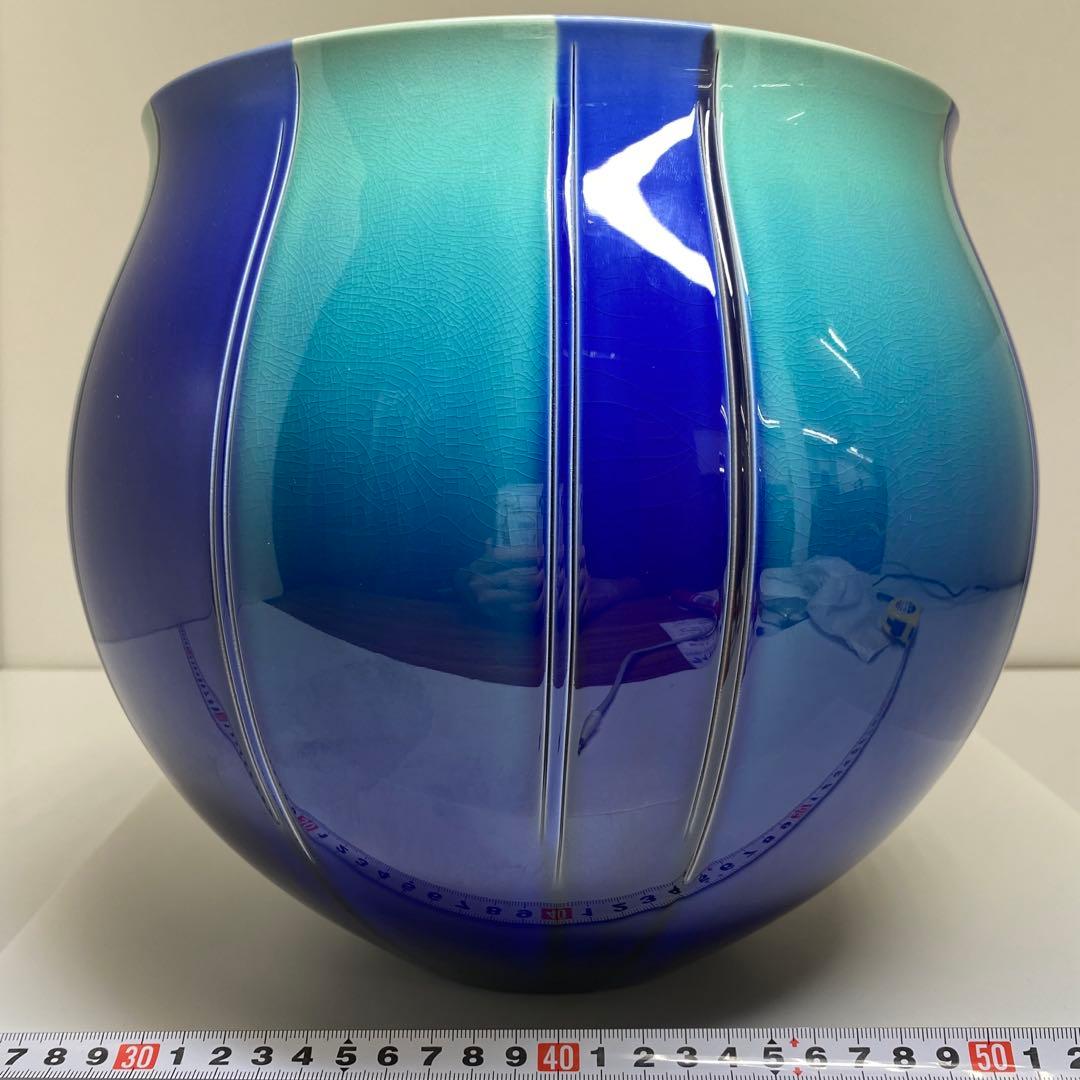 三代徳田八十吉燿彩彫文花器「認定の春八十吉」共箱高24㎝東な7-0920☆2F