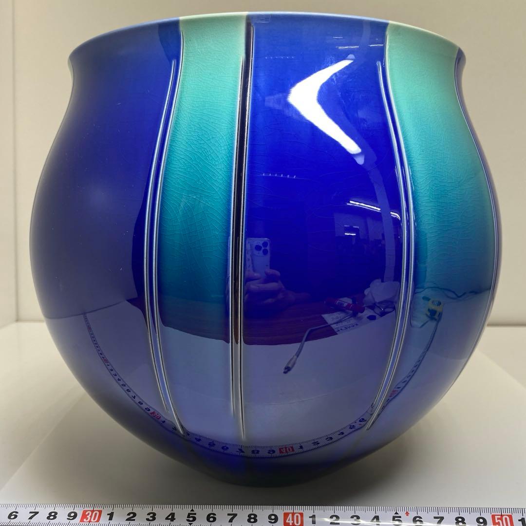 三代徳田八十吉燿彩彫文花器「認定の春八十吉」共箱高24㎝東な7-0920☆2F