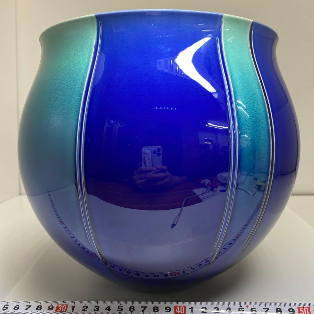 三代徳田八十吉燿彩彫文花器「認定の春八十吉」共箱高24㎝東な7-0920☆2F