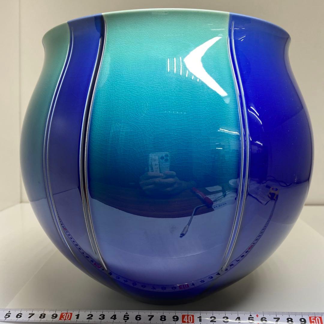 三代徳田八十吉燿彩彫文花器「認定の春八十吉」共箱高24㎝東な7-0920☆2F