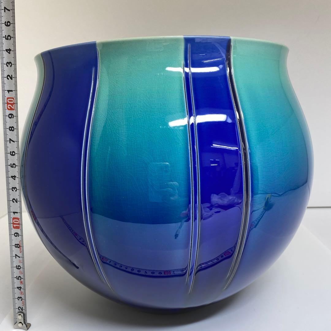 三代徳田八十吉燿彩彫文花器「認定の春八十吉」共箱高24㎝東な7-0920☆2F