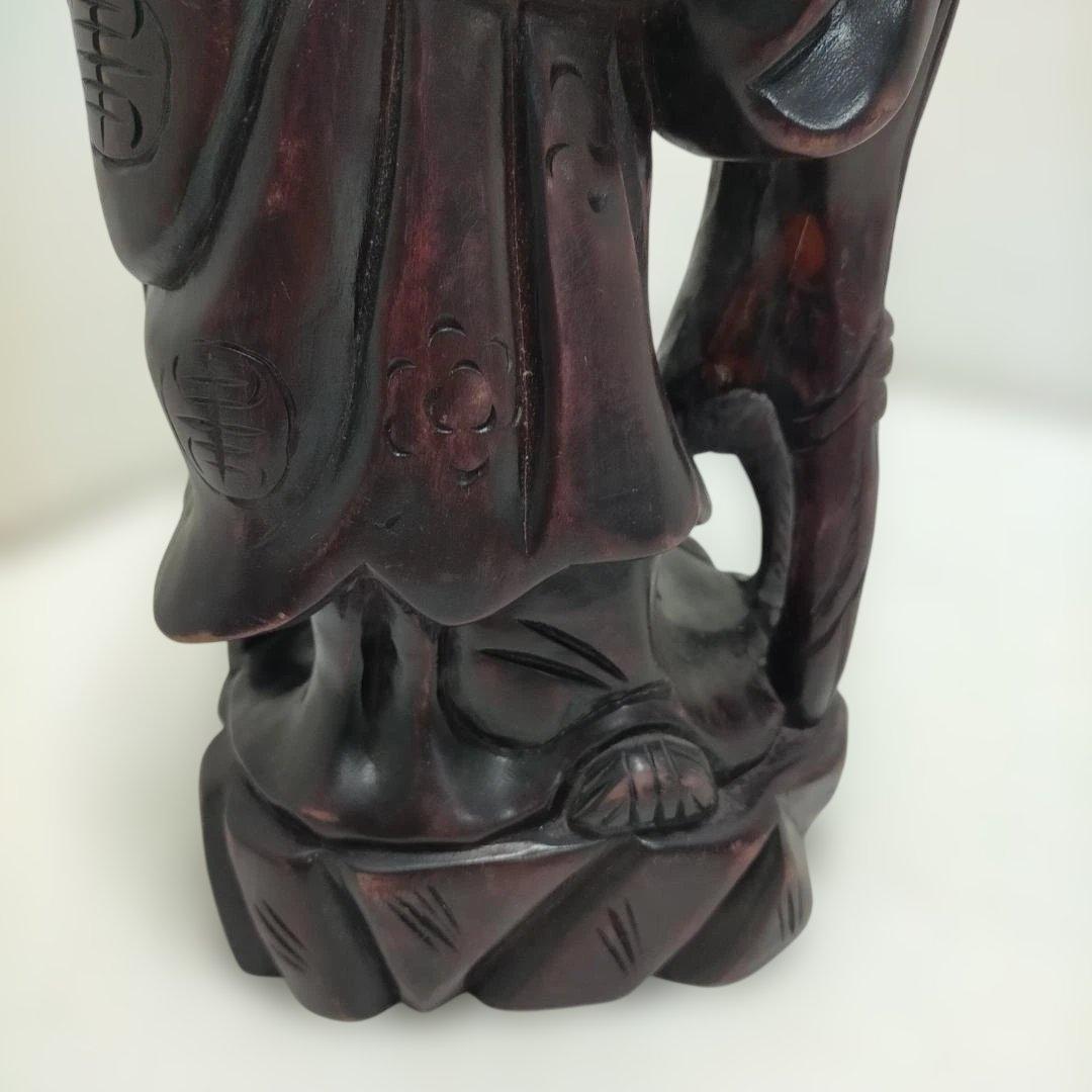 木彫り彫刻 福禄寿 置物 七福神 縁起物 和風 床の間 飾り 260115-2T