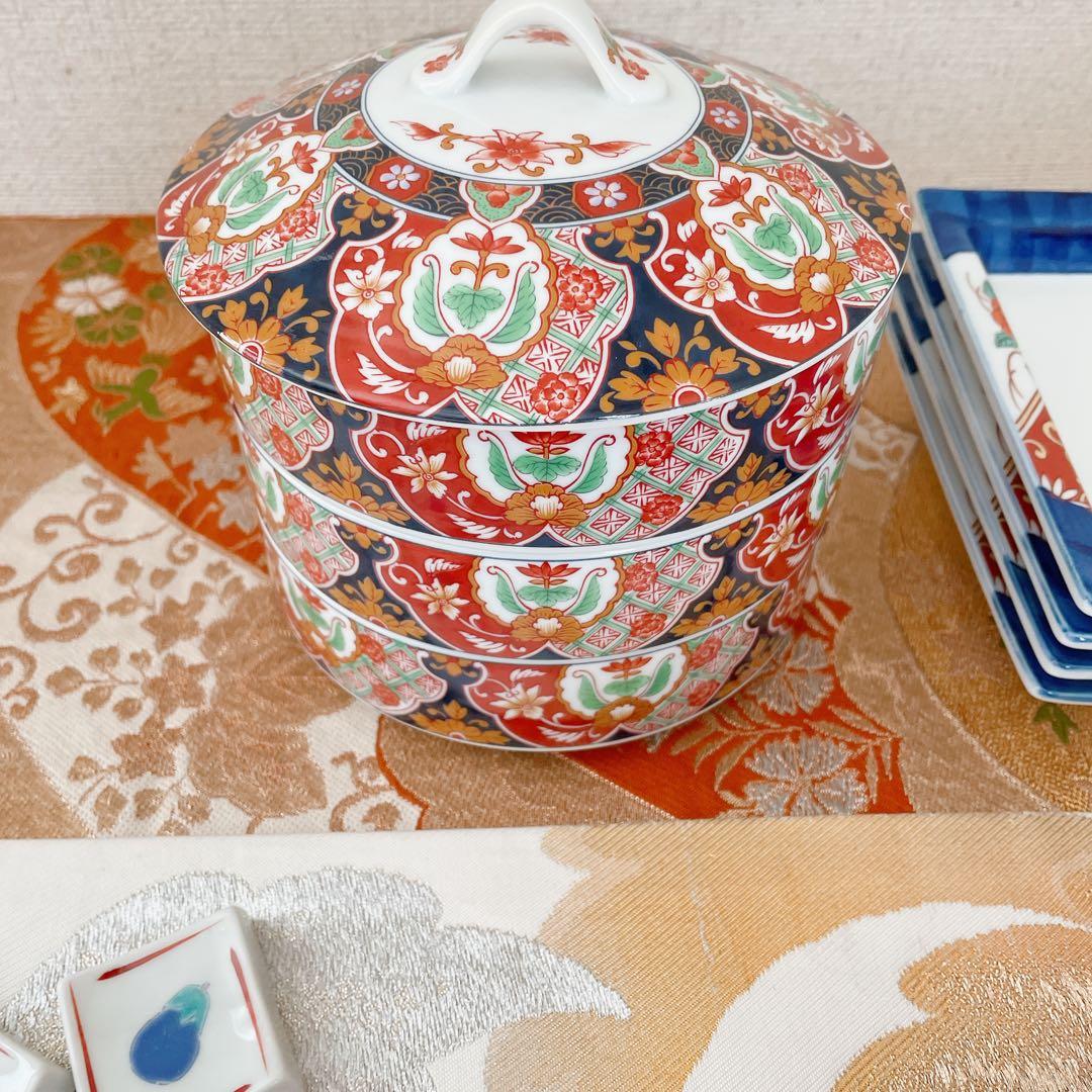 庫山窯 三段重 九谷焼 箸置 有田焼 中鉢 有田焼 仁祥窯 角皿 5名様セット