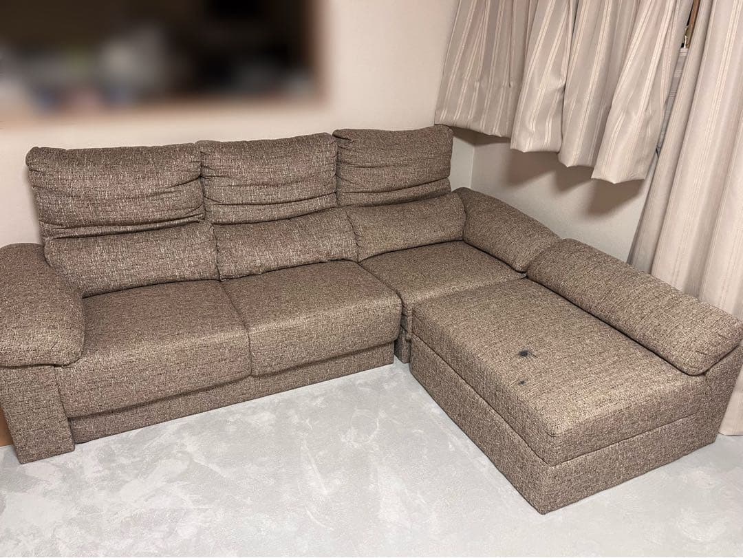 【収納付きオットマン】3人掛けカウチソファ／左右入替可／※オットマン不要もOK