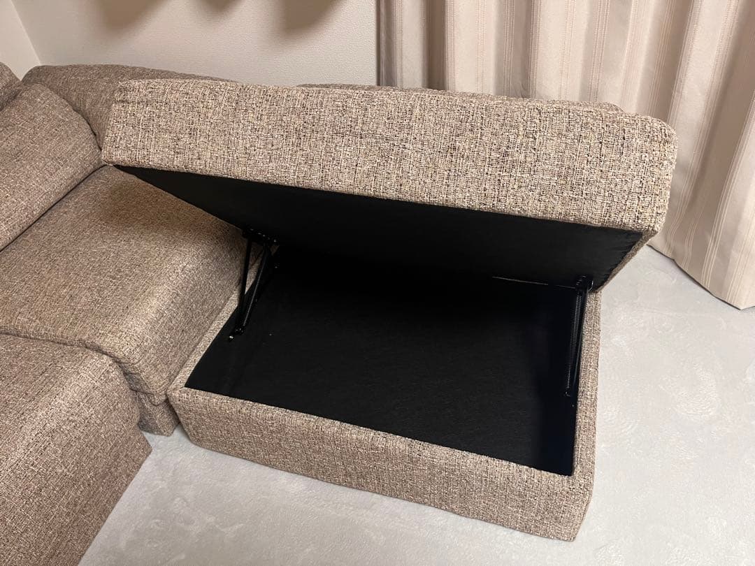 【収納付きオットマン】3人掛けカウチソファ／左右入替可／※オットマン不要もOK