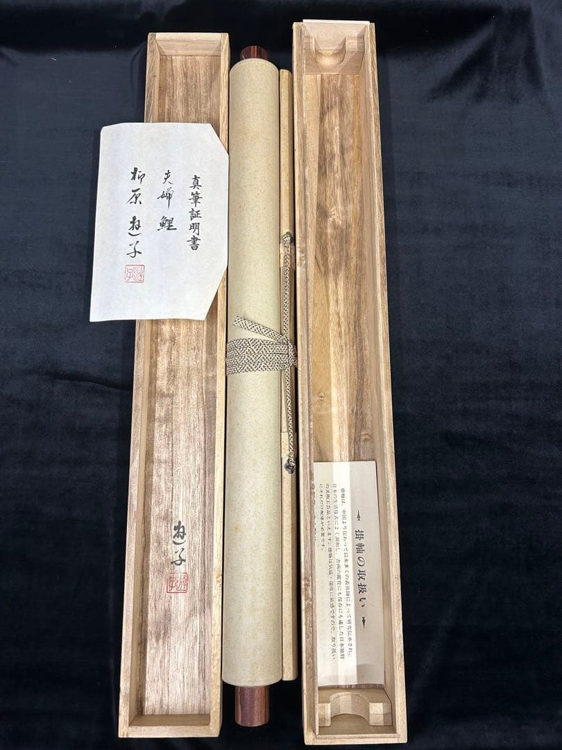 「夫婦鯉」　柳原遊子　掛け軸 掛軸 共箱あり　真筆証明書付き