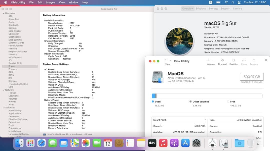 MacBook Air、Core i7、11\"（2013)、8GB, 512GB