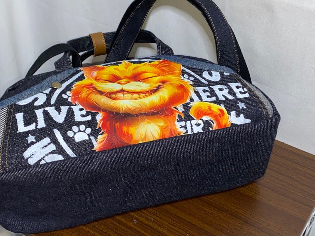 ハンドメイド☆岡山デニム☆トラ猫☆3way横長ボストンバッグ