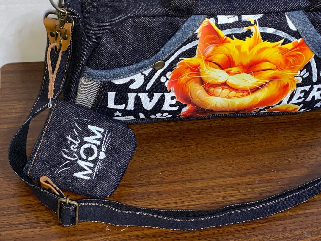 ハンドメイド☆岡山デニム☆トラ猫☆3way横長ボストンバッグ