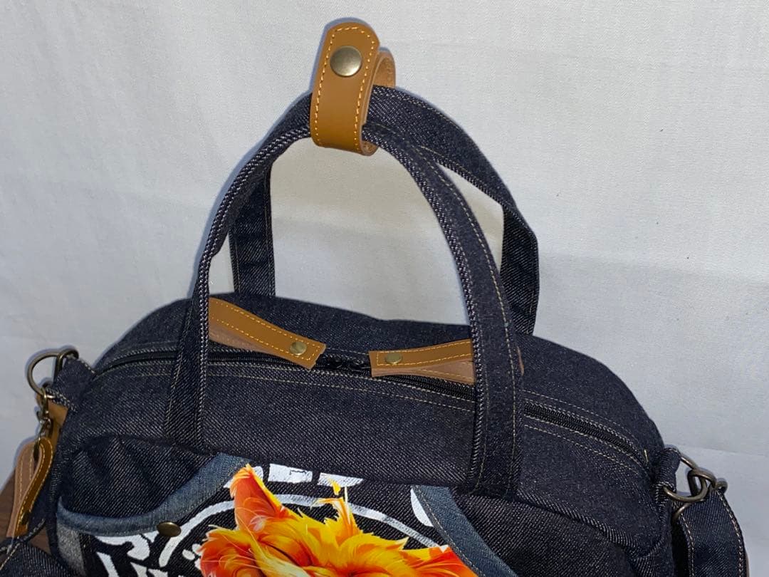 ハンドメイド☆岡山デニム☆トラ猫☆3way横長ボストンバッグ