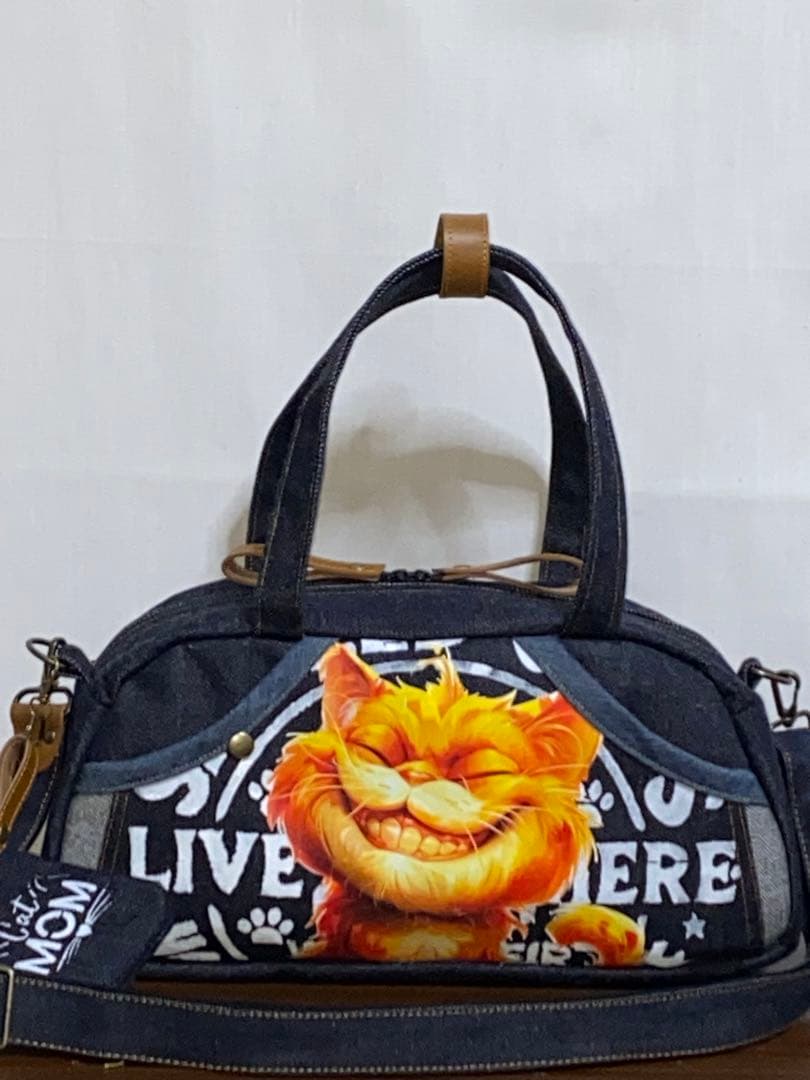 ハンドメイド☆岡山デニム☆トラ猫☆3way横長ボストンバッグ