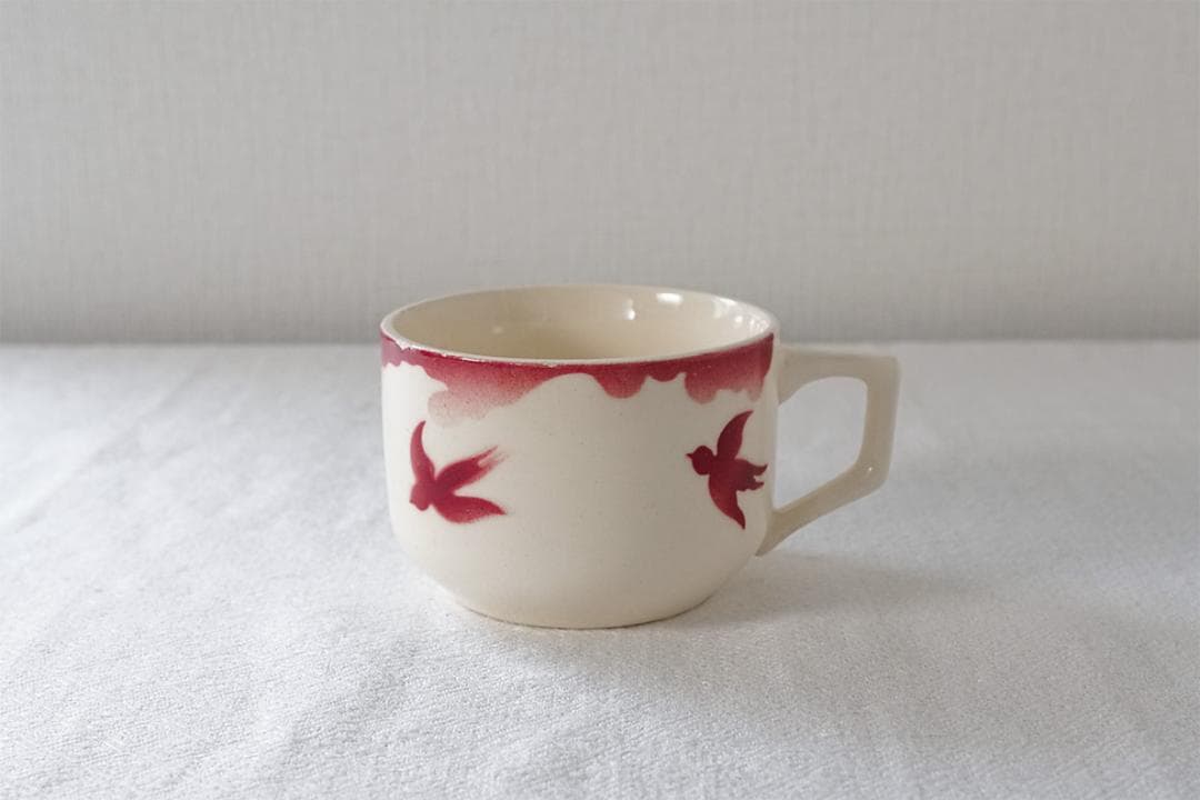 フランスアンティーク　Badonviller　バドンヴィレ　赤い鳥　カップ