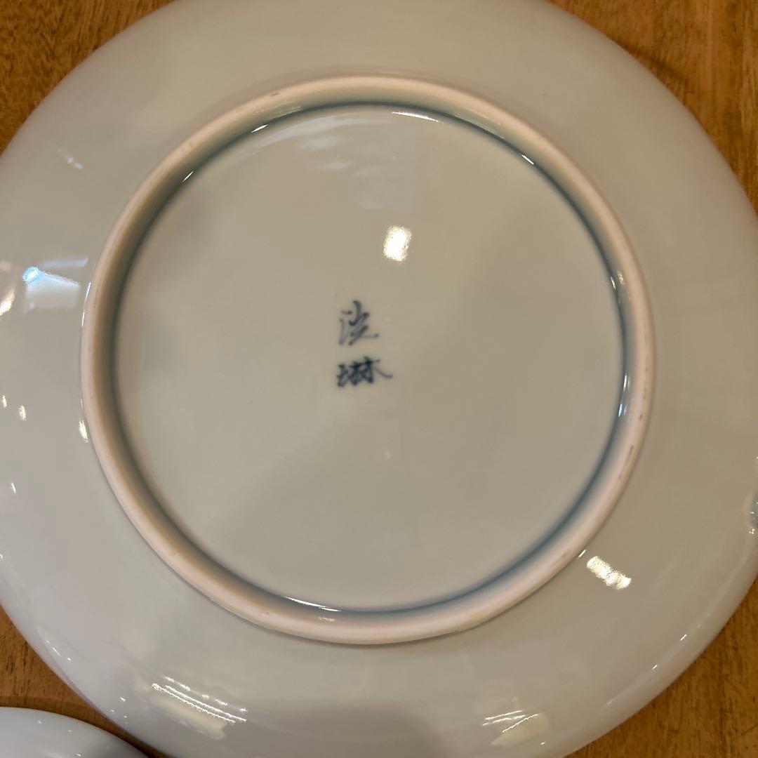 波佐見焼　洸琳窯　一閑人　色絵唐子絵変わり皿　五枚　大皿一枚　箱付