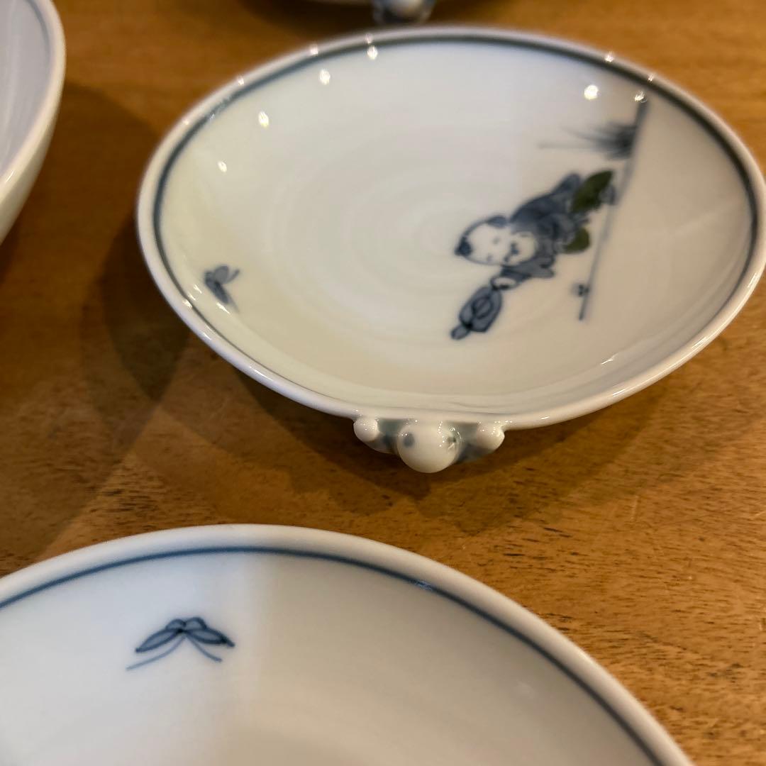 波佐見焼　洸琳窯　一閑人　色絵唐子絵変わり皿　五枚　大皿一枚　箱付