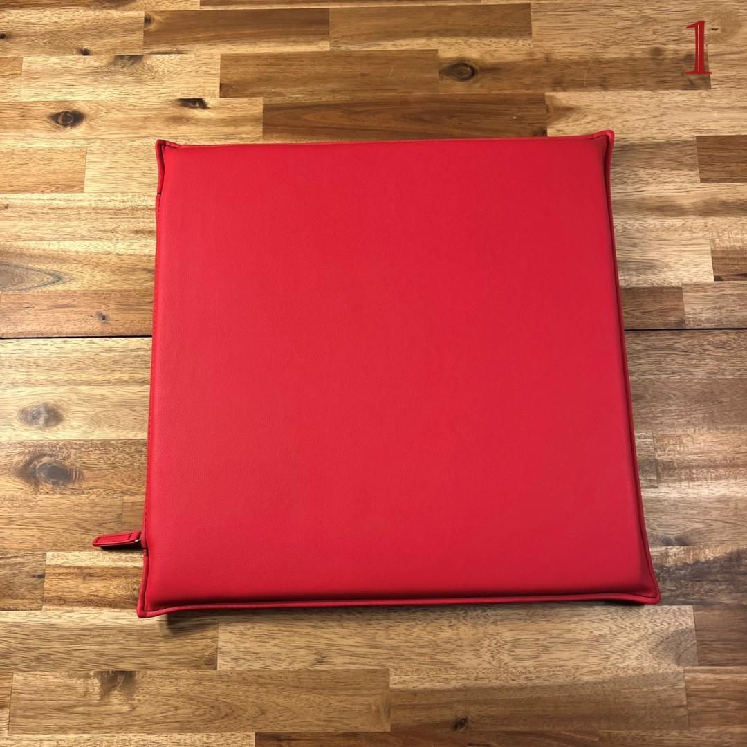 【高級PUレザー】薄型 低反発 座布団 クッション ウレタン 4枚セット レッド