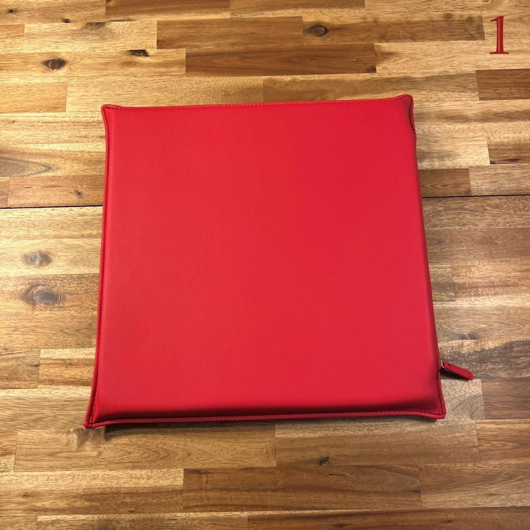 【高級PUレザー】薄型 低反発 座布団 クッション ウレタン 4枚セット レッド