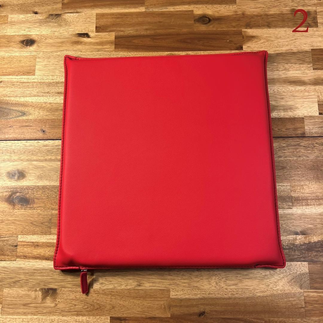 【高級PUレザー】薄型 低反発 座布団 クッション ウレタン 4枚セット レッド