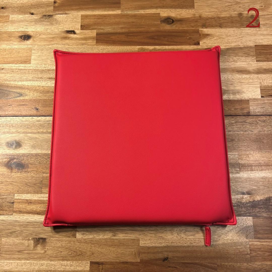 【高級PUレザー】薄型 低反発 座布団 クッション ウレタン 4枚セット レッド