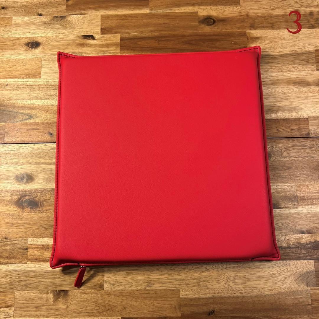 【高級PUレザー】薄型 低反発 座布団 クッション ウレタン 4枚セット レッド