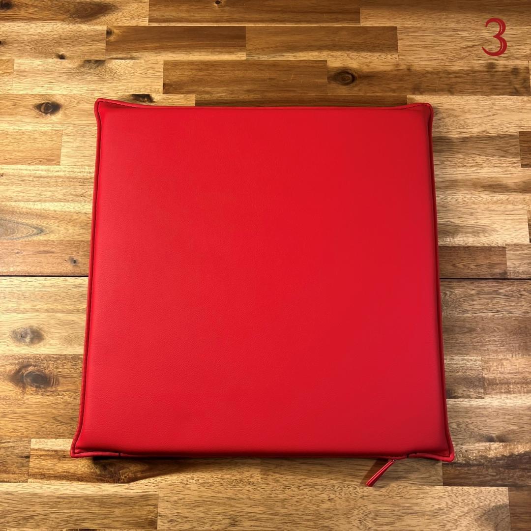 【高級PUレザー】薄型 低反発 座布団 クッション ウレタン 4枚セット レッド