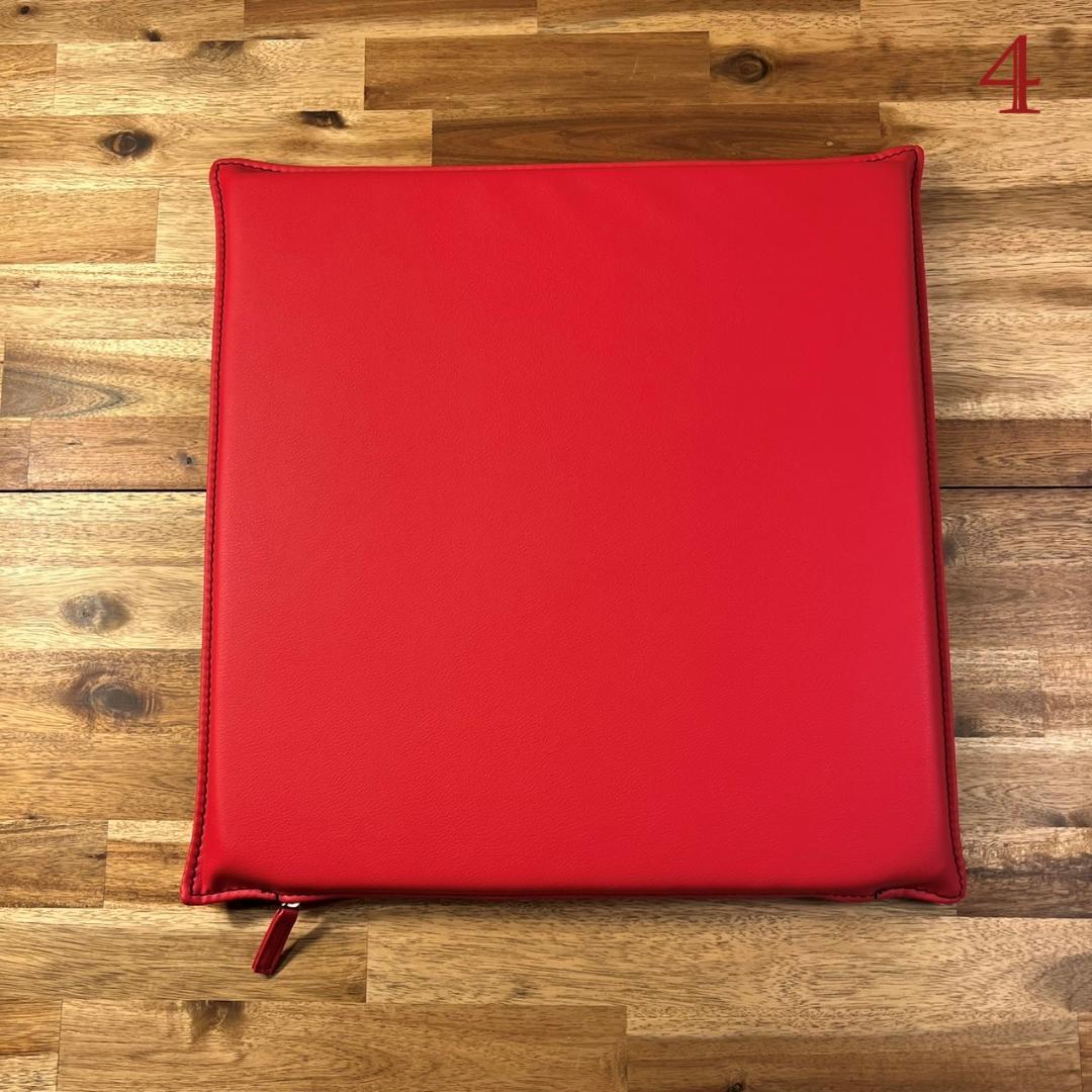【高級PUレザー】薄型 低反発 座布団 クッション ウレタン 4枚セット レッド
