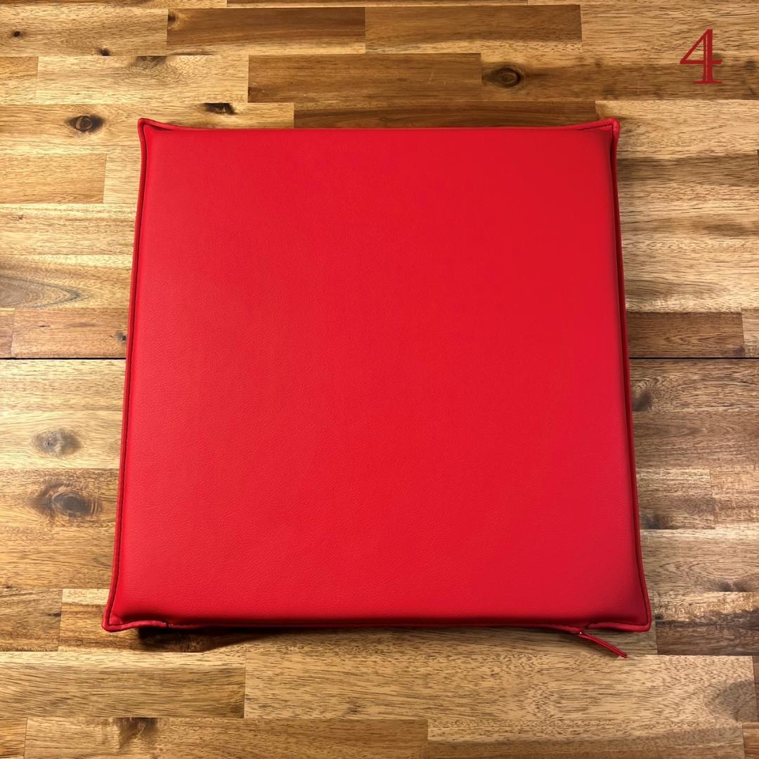 【高級PUレザー】薄型 低反発 座布団 クッション ウレタン 4枚セット レッド