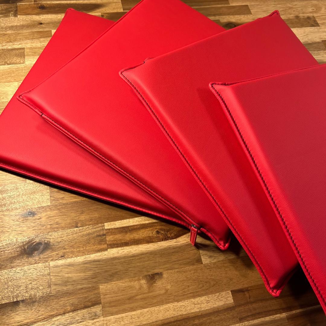 【高級PUレザー】薄型 低反発 座布団 クッション ウレタン 4枚セット レッド