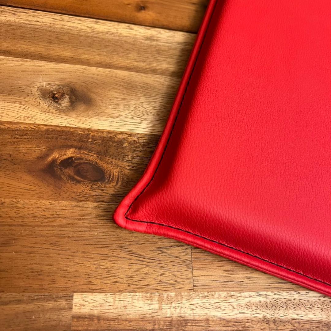 【高級PUレザー】薄型 低反発 座布団 クッション ウレタン 4枚セット レッド