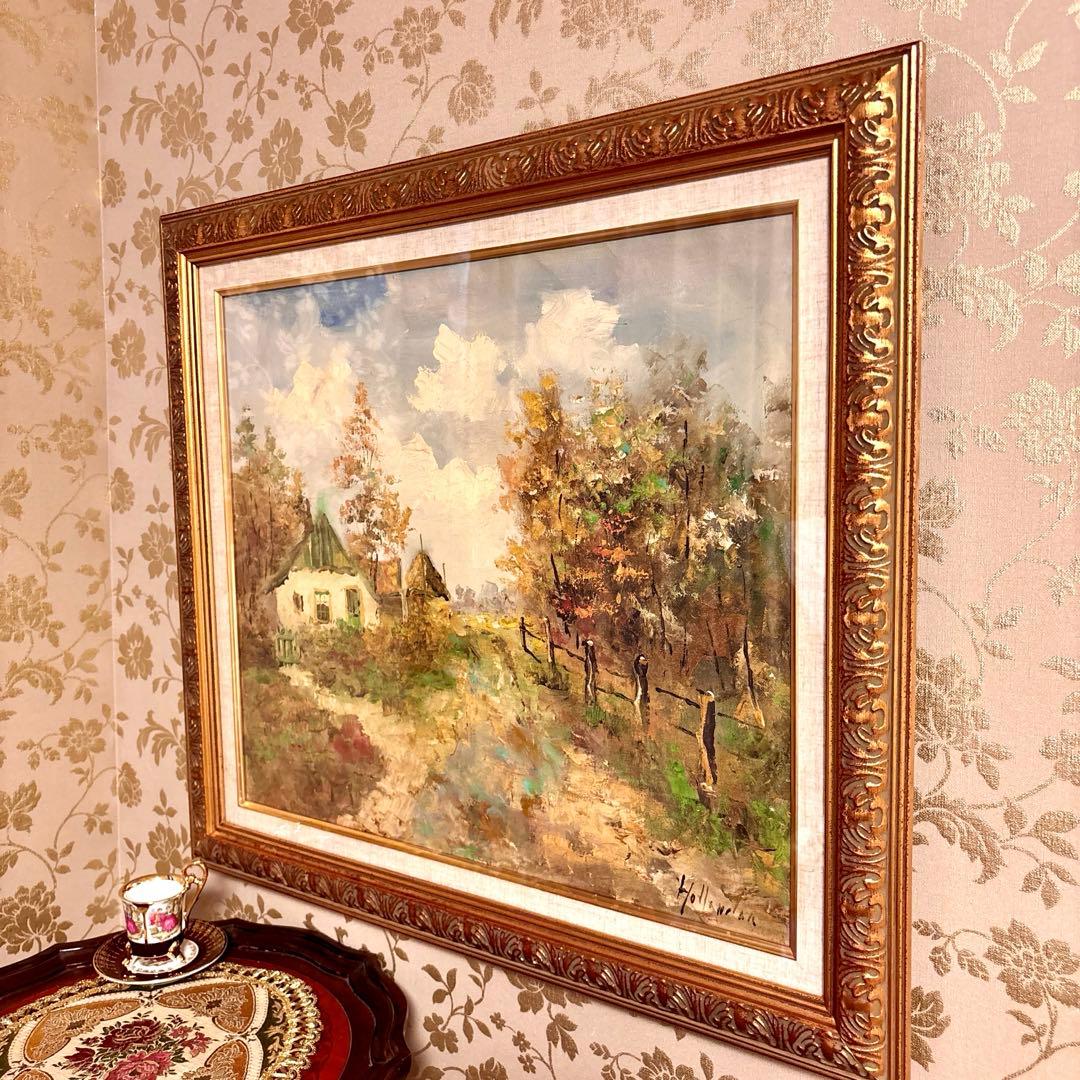 Hollander \"Country road\" 油絵 風景画 ゴールド額F10