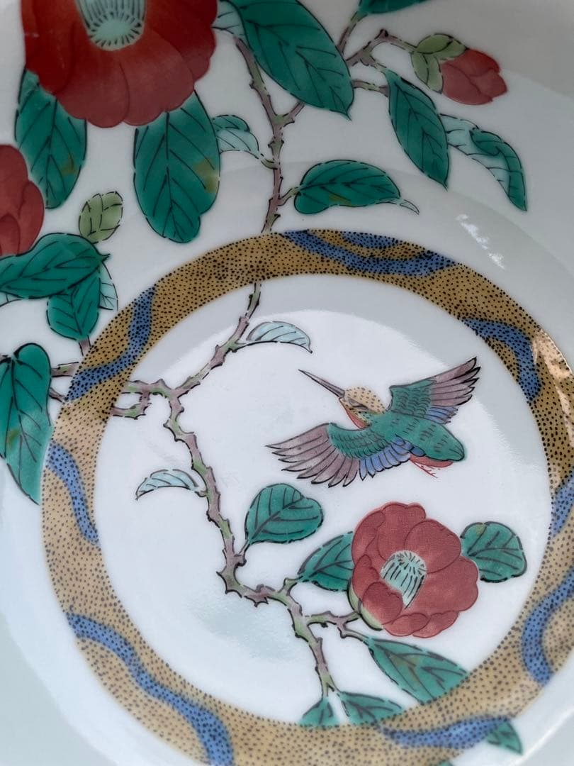 未使用　九谷焼　九谷青窯　青窯　花と鳥の八角形ボウル　菓子鉢　おかず　サラダ