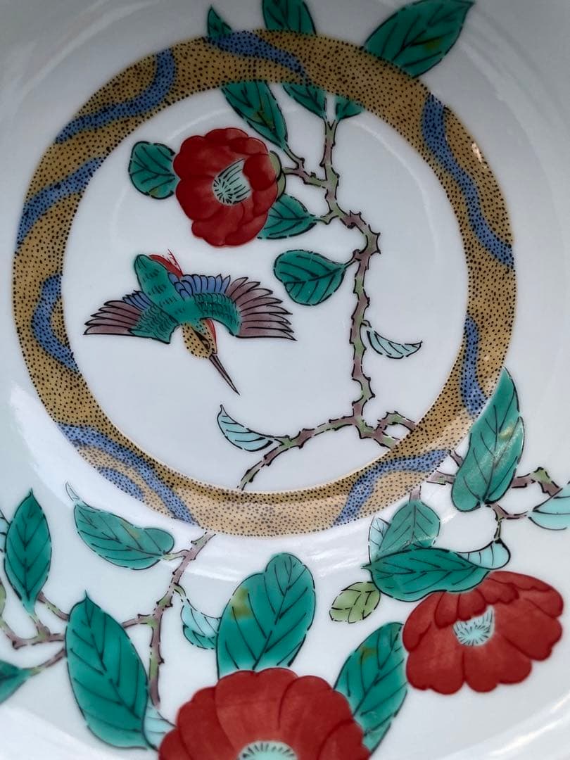 未使用　九谷焼　九谷青窯　青窯　花と鳥の八角形ボウル　菓子鉢　おかず　サラダ