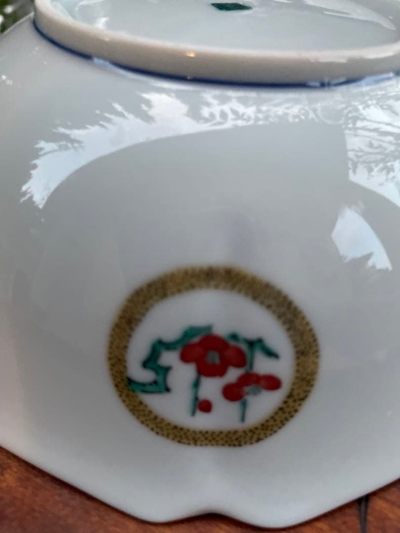 未使用　九谷焼　九谷青窯　青窯　花と鳥の八角形ボウル　菓子鉢　おかず　サラダ