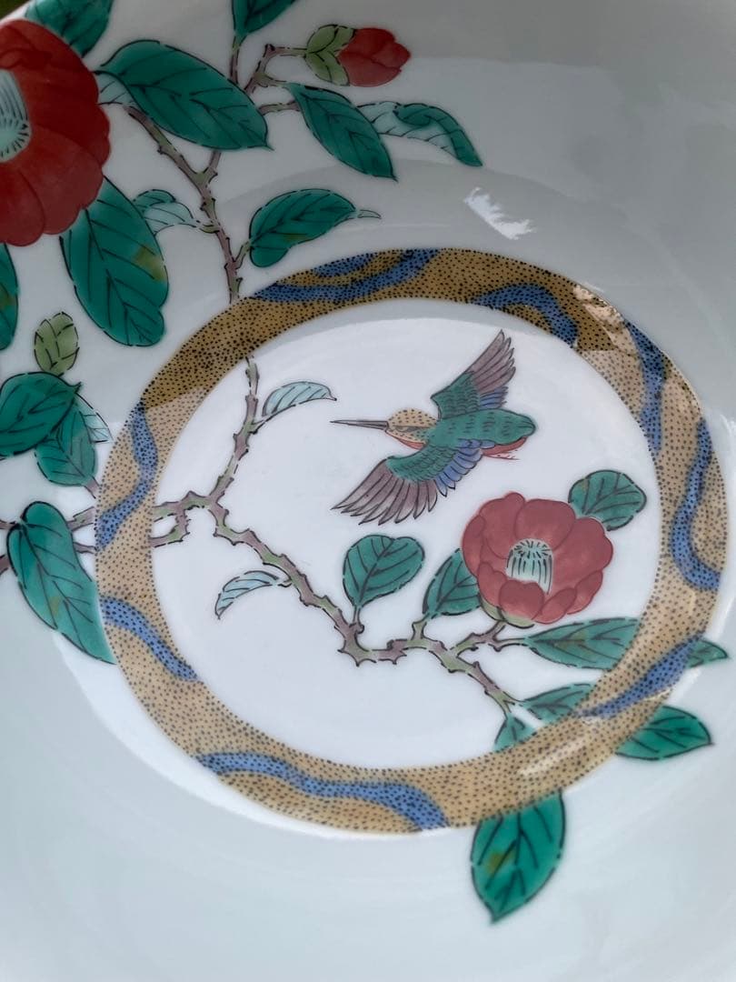 未使用　九谷焼　九谷青窯　青窯　花と鳥の八角形ボウル　菓子鉢　おかず　サラダ