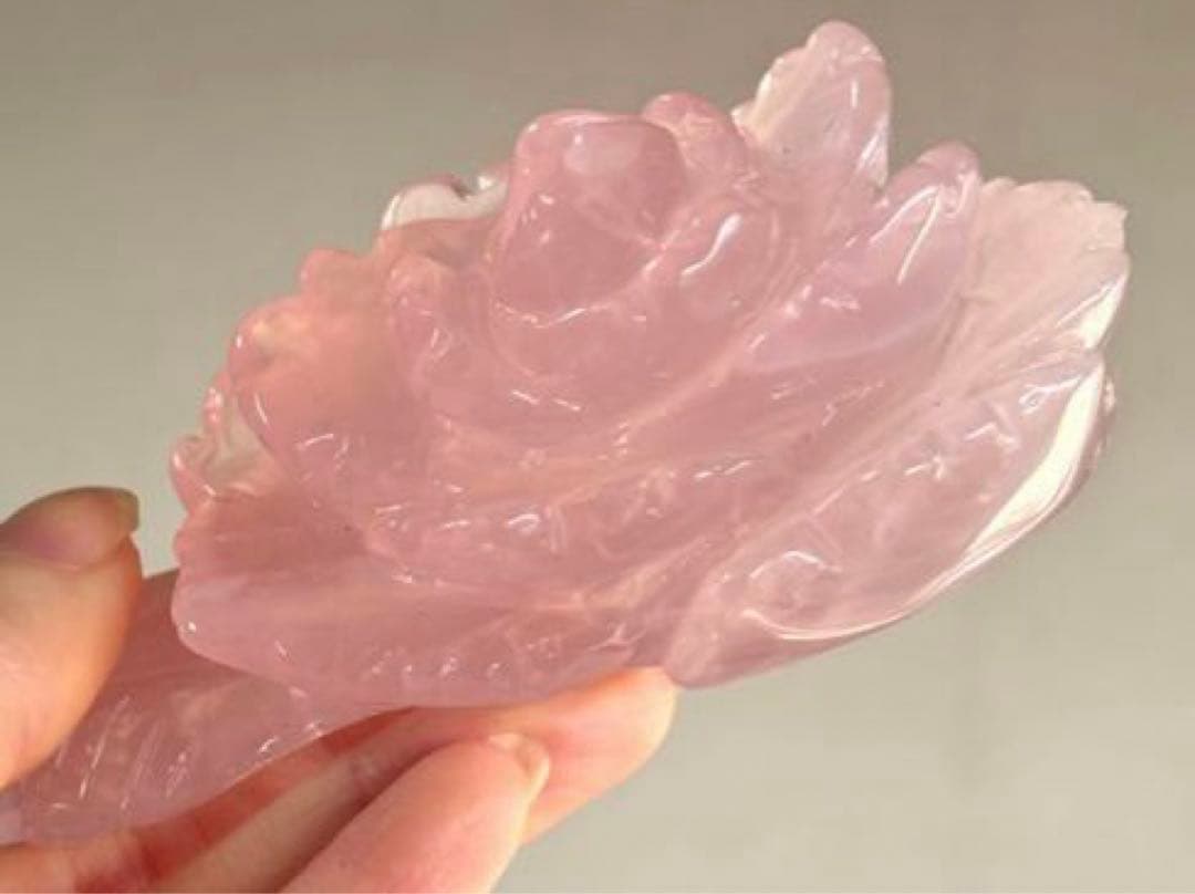 値下げ　高品質　ローズクォーツ　BIG薔薇　手彫り　バラ　カービング