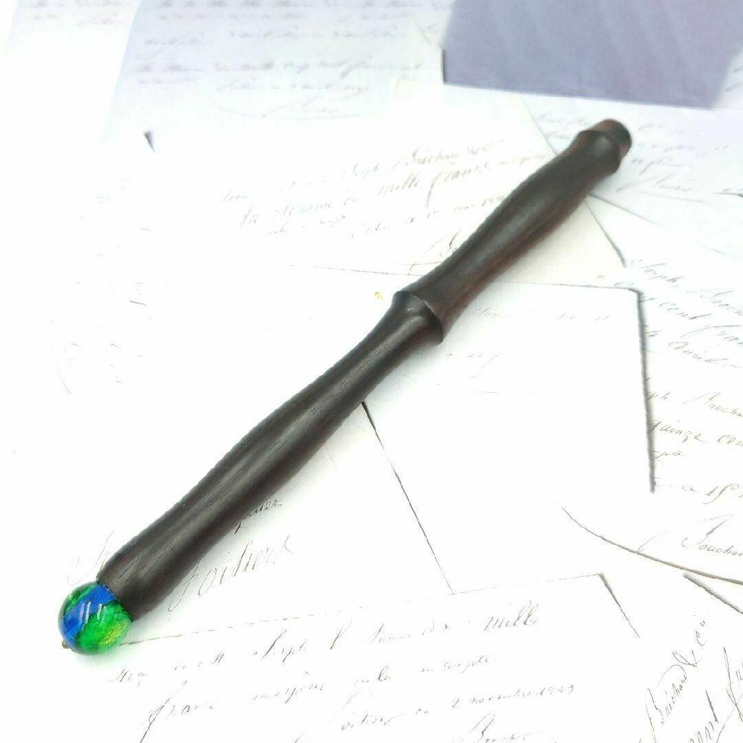 黒檀　木軸ガラスペン　No.28　ホタルガラス　とんぼ玉　ボルトレッティ　ペン軸
