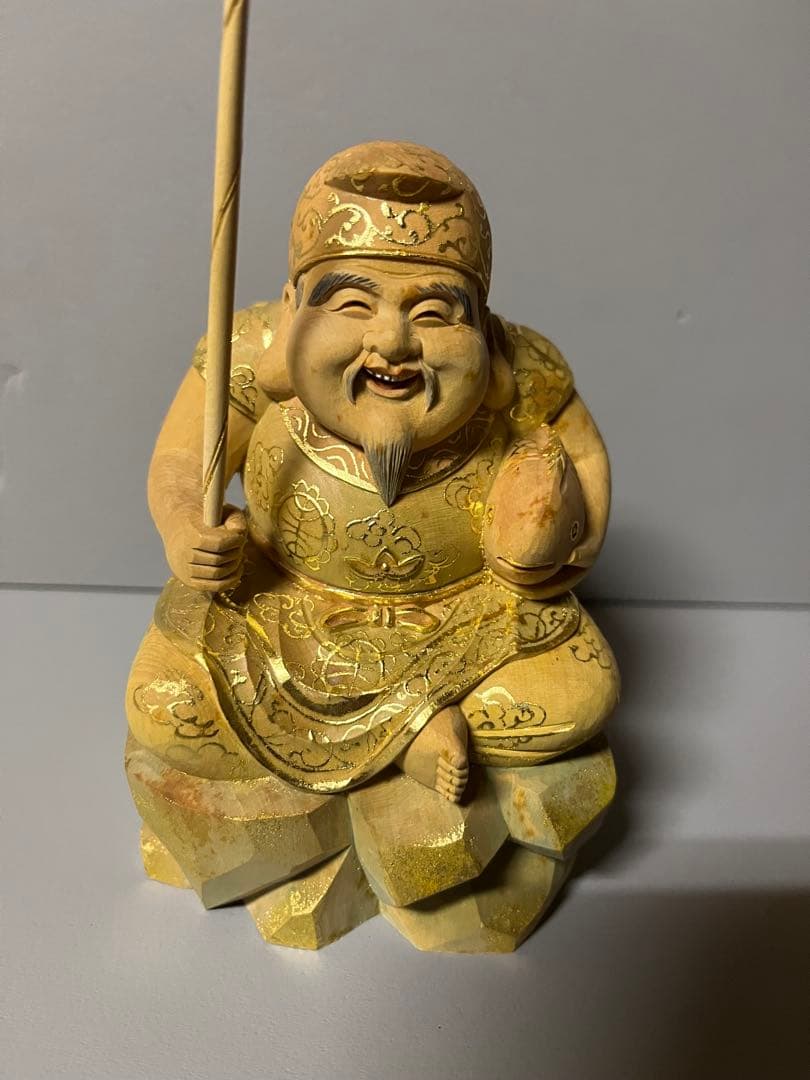 柘植　木彫　恵比寿　彩色　縁起物　36